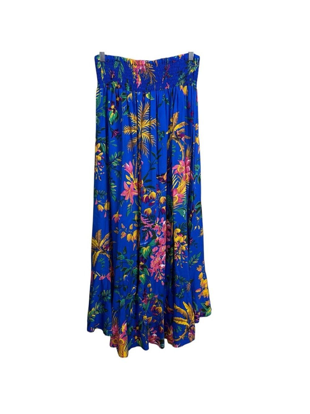 Cynthia Rowley NWT Floral Maxi Skirt Blue Tropical Print Smocked Waist Size Larg - Picture 5 of 9